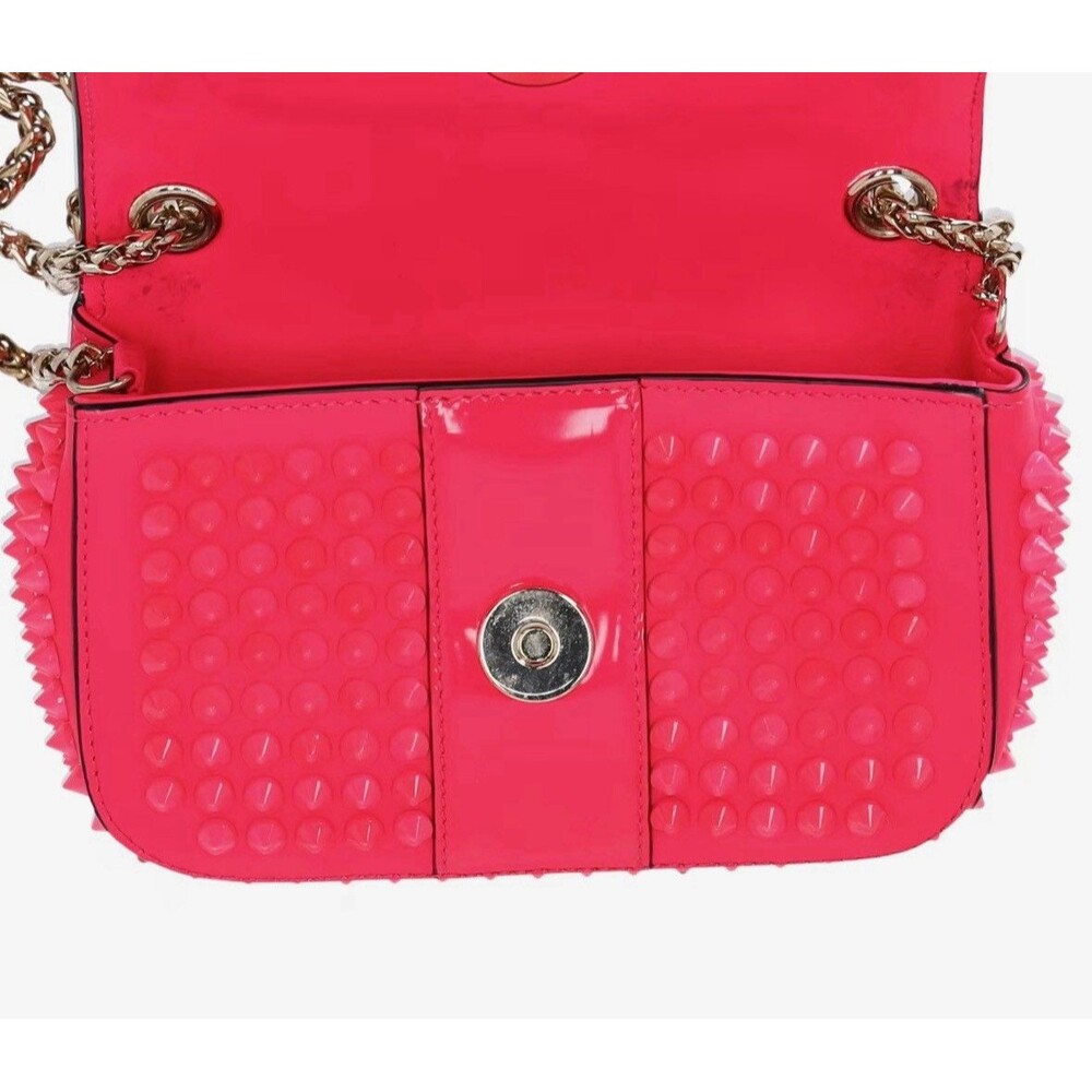 Preloved Christian Louboutin Hot Pink Leather Spiked Sweet Charity Crossbody Bag - Picture 6 of 8